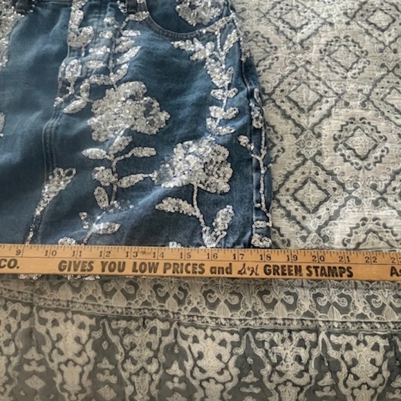 Nasty Gal Sequin Floral Denim Jean Mini Skirt Sz 6 Western Bling Cowgirl Rodeo - Picture 9 of 11